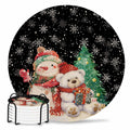 Black Retro Linen Ceramic Stone Coasters Set of 6 with Holder V20069