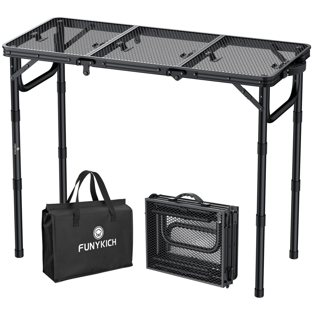 Folding Grill Table 3ft 3 Adjustable Heights Black C85820