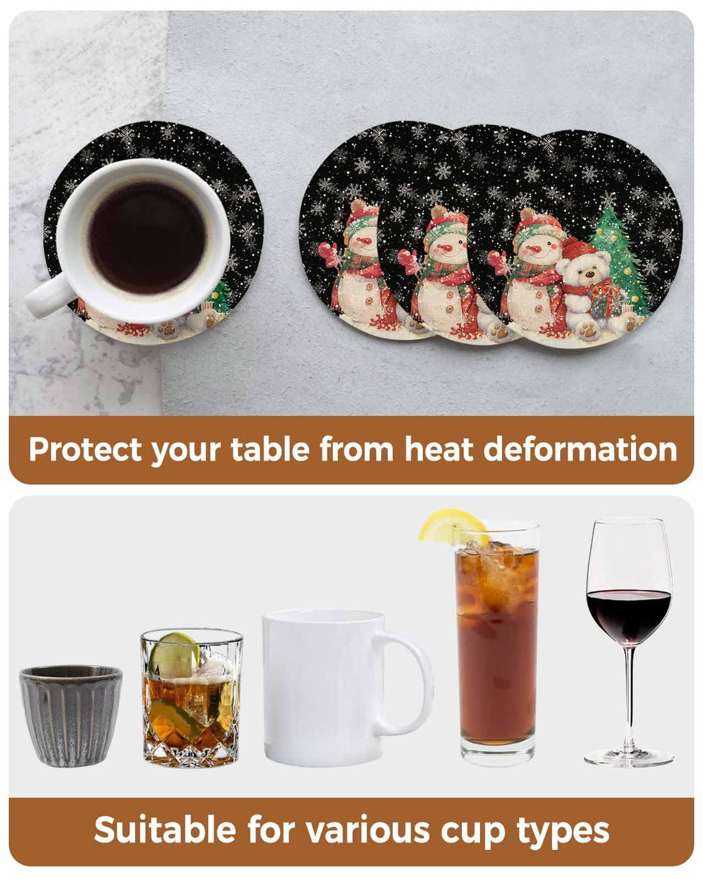 Black Retro Linen Ceramic Stone Coasters Set of 6 with Holder V20069