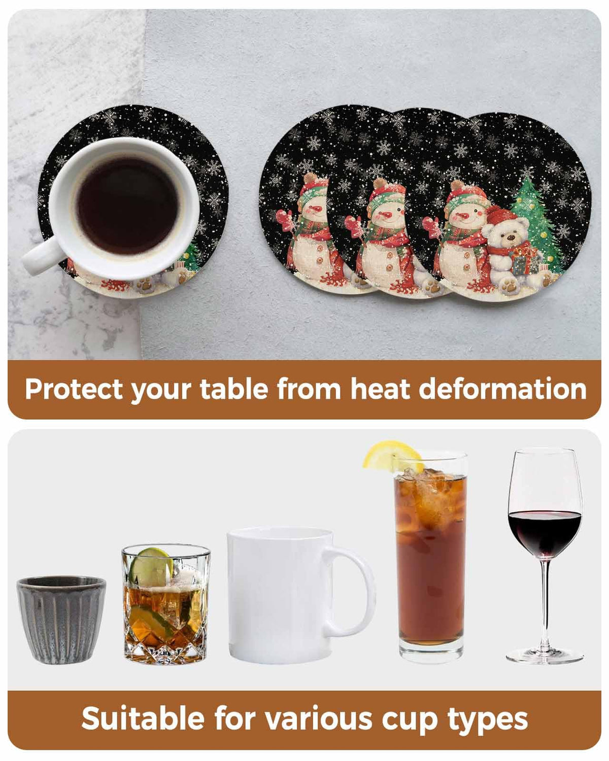 Black Retro Linen Ceramic Stone Coasters Set of 6 with Holder V20069