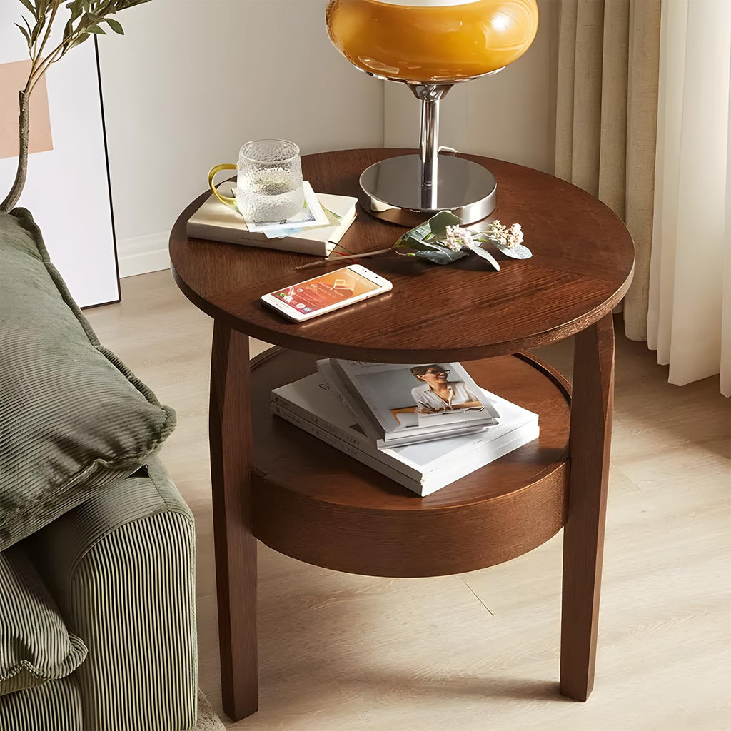 Dark Brown 2-Tier Round Coffee Table with Drawer O625