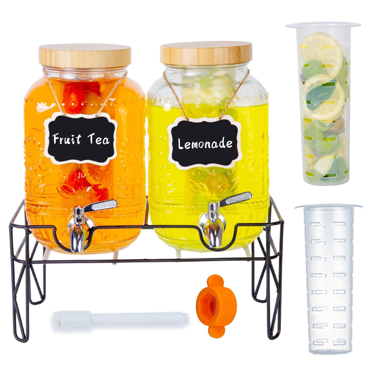 2-Pack 1 Gallon Glass Drink Dispensers with Spigot O255205