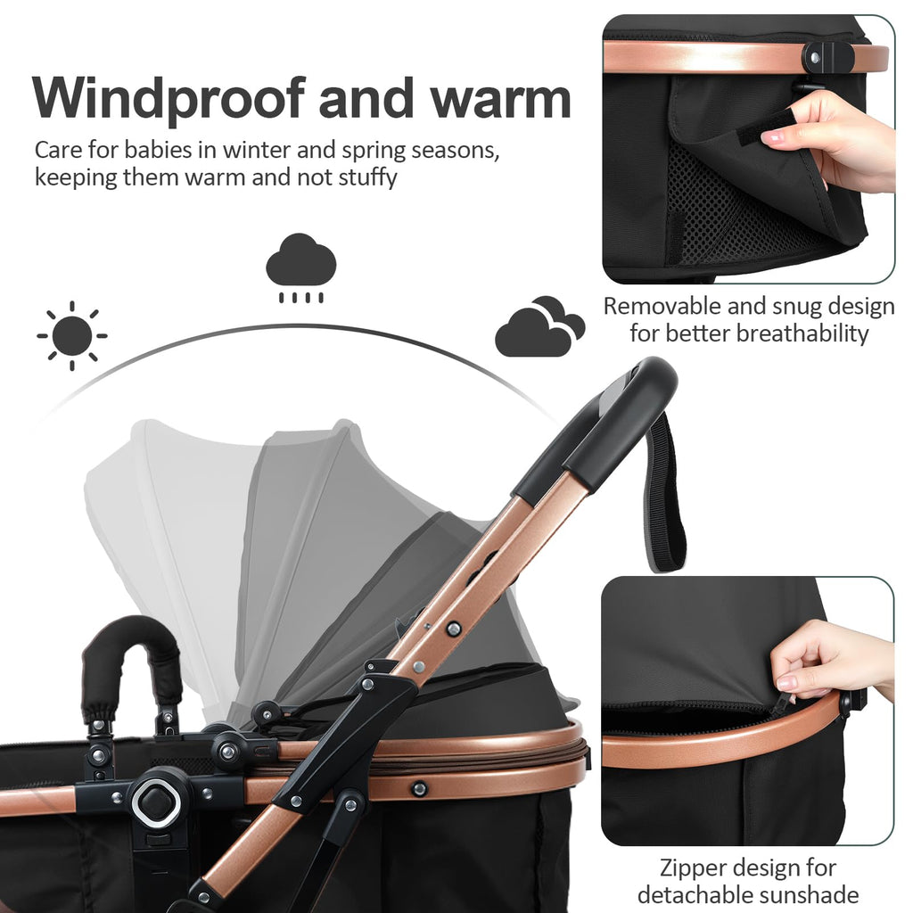 2 in 1 Convertible Bassinet Stroller with Reversible Seat UPF Canopy Black U592311