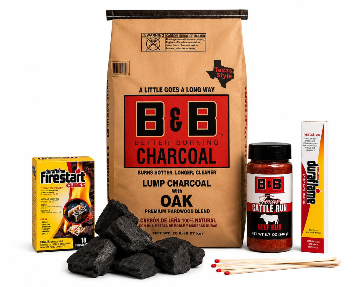 20 lb Oak Lump Charcoal BBQ Bundle with Firestart Cubes, Beef Rub & Grill Matches C25319