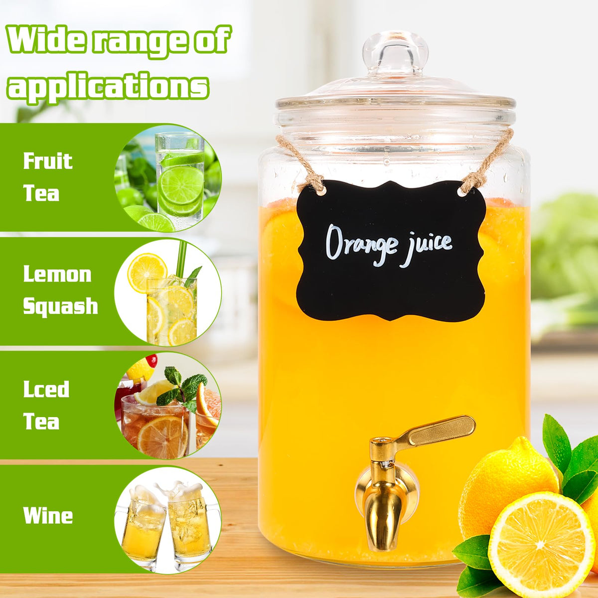 1 Gallon Glass Drink Dispenser with Stainless Steel Spigot C6738