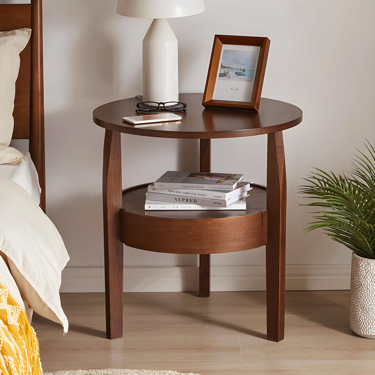 Dark Brown 2-Tier Round Coffee Table with Drawer O625