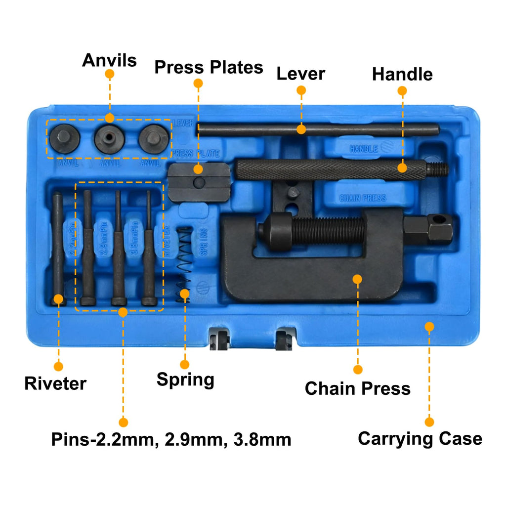 13-Piece Motorcycle Chain Breaker Tool Kit with Carrying Case P23608