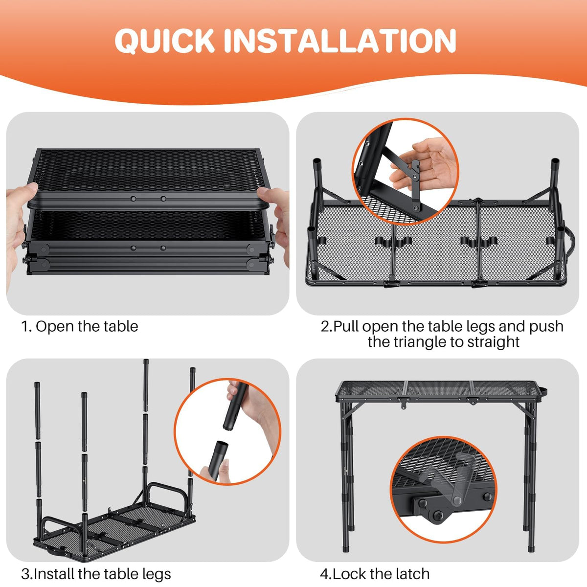 Folding Grill Table 3ft 3 Adjustable Heights Black C85820