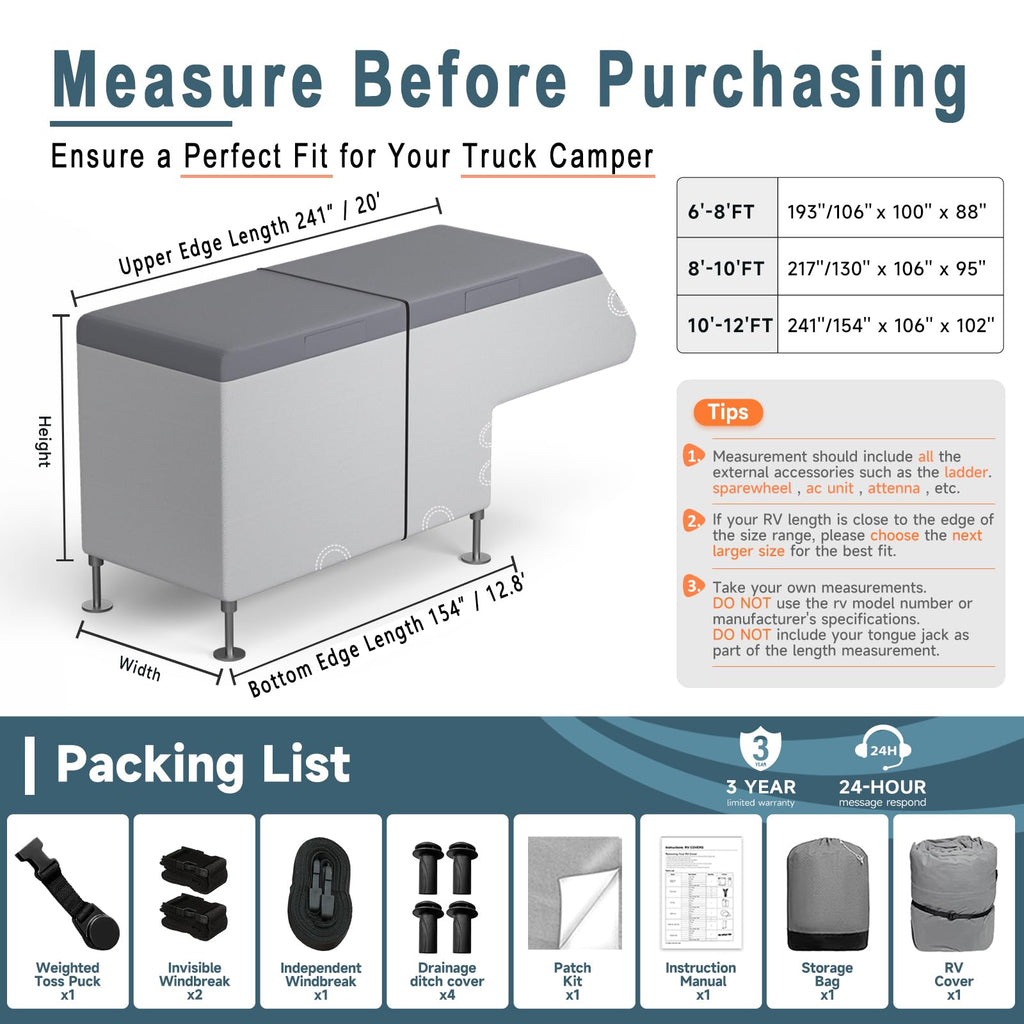 7-Layer Anti-Tear Truck Camper Cover with Gutter Cover A571