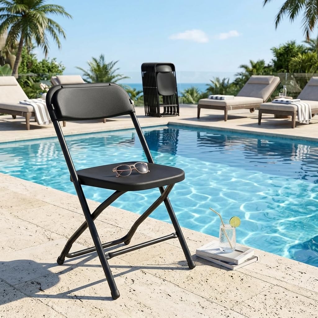 Folding Chairs Set of 10, 330lbs Heavy Duty Plastic Stackable Chairs, Portable Foldable Indoor Outdoor Chairs for Party, Camping, Patio & Events, Black Q2751