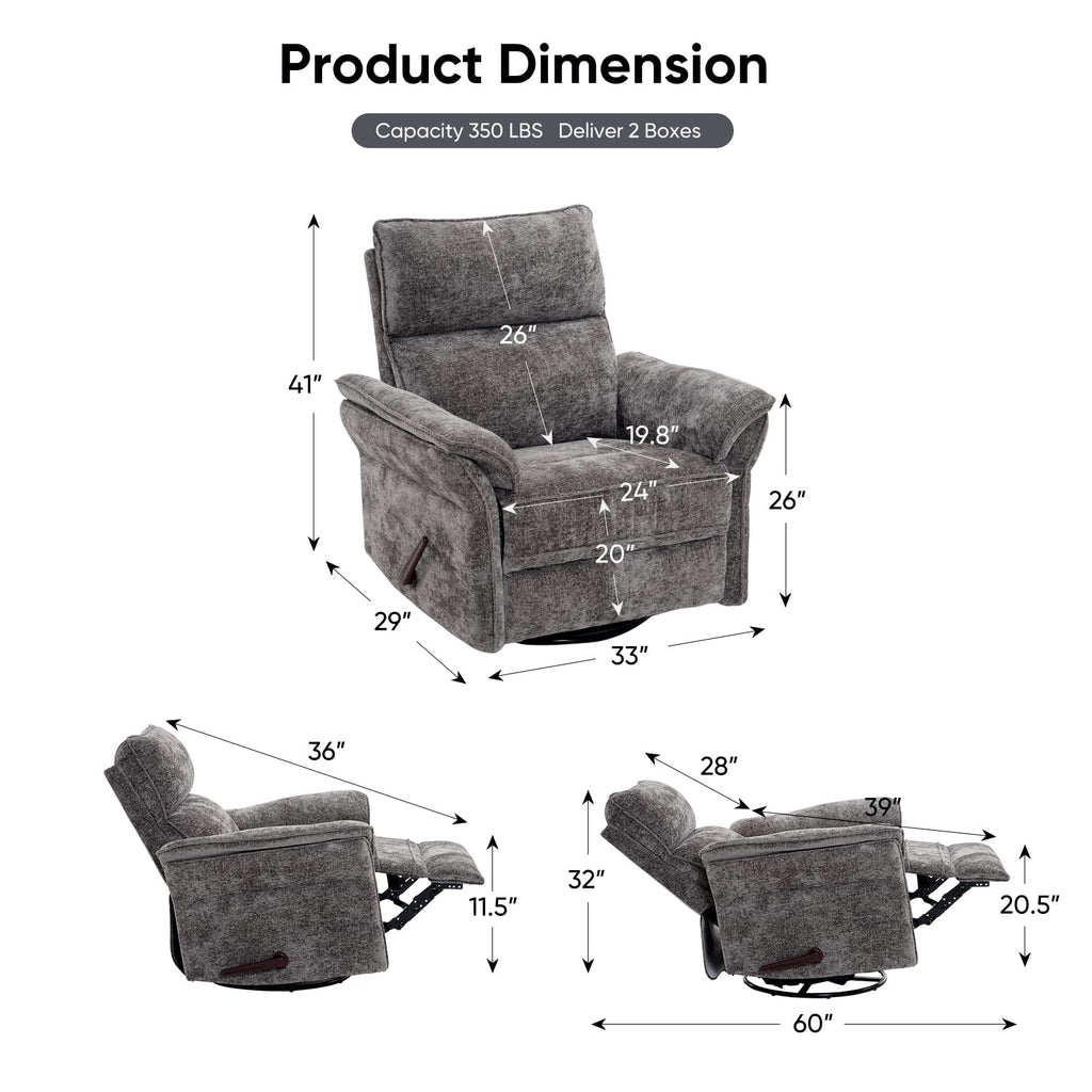 Oversized Chenille Swivel Rocker Recliner with Adjustable Headrest G126575