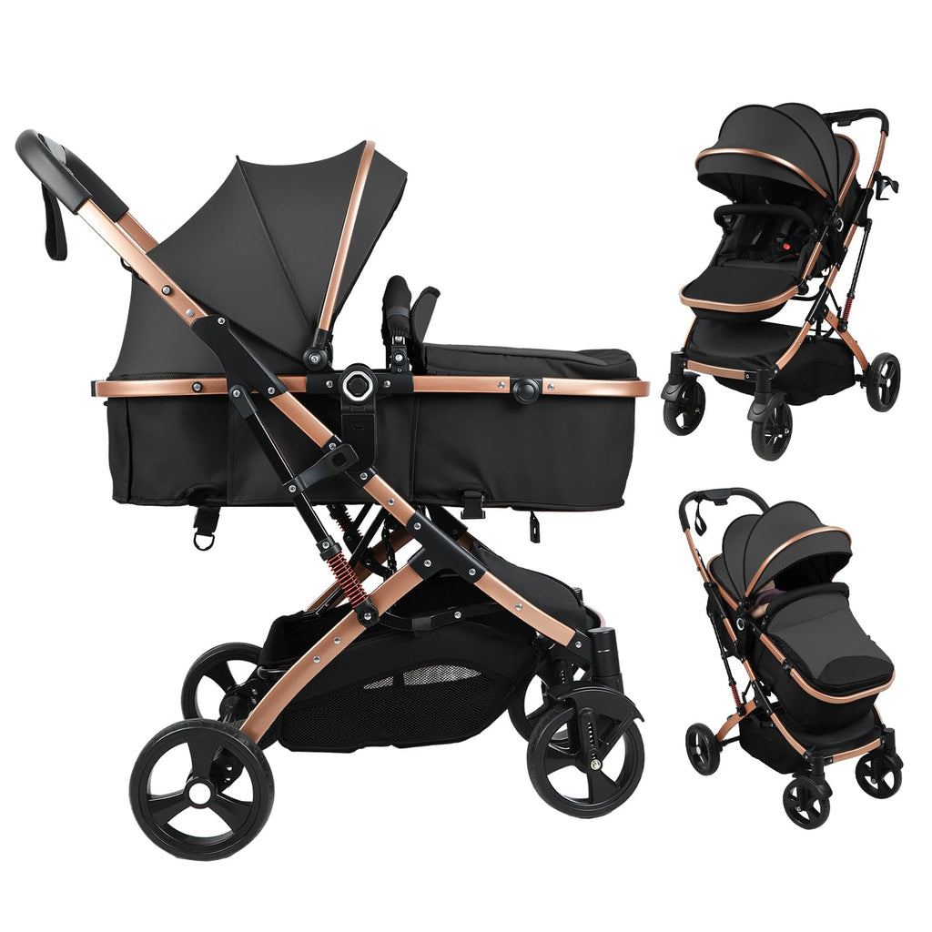 2 in 1 Convertible Bassinet Stroller with Reversible Seat UPF Canopy Black U592311