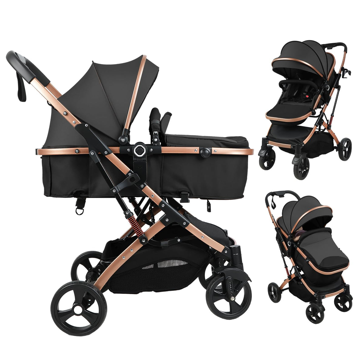 2 in 1 Convertible Bassinet Stroller with Reversible Seat UPF Canopy Black U592311