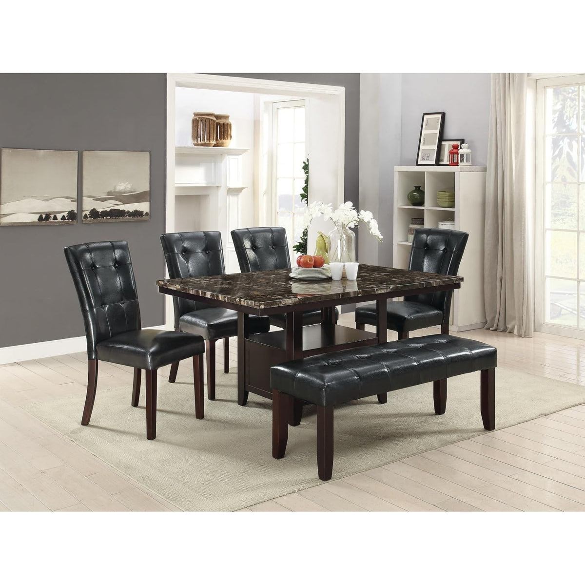 Black Faux Leather Tufted Parson Chairs Set of 2 V8786