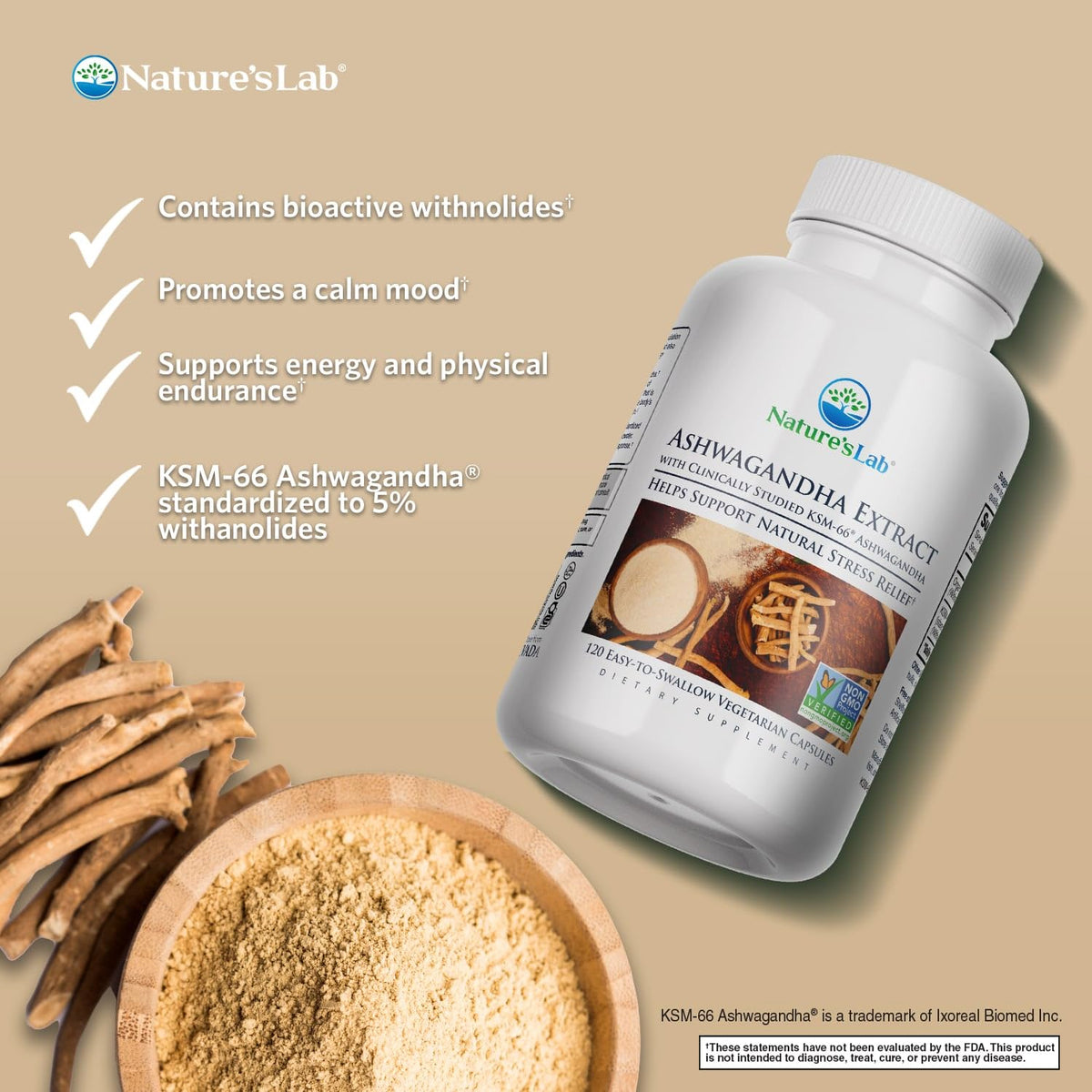Extra Strength Organic Ashwagandha Root Extract 120 Ct T849