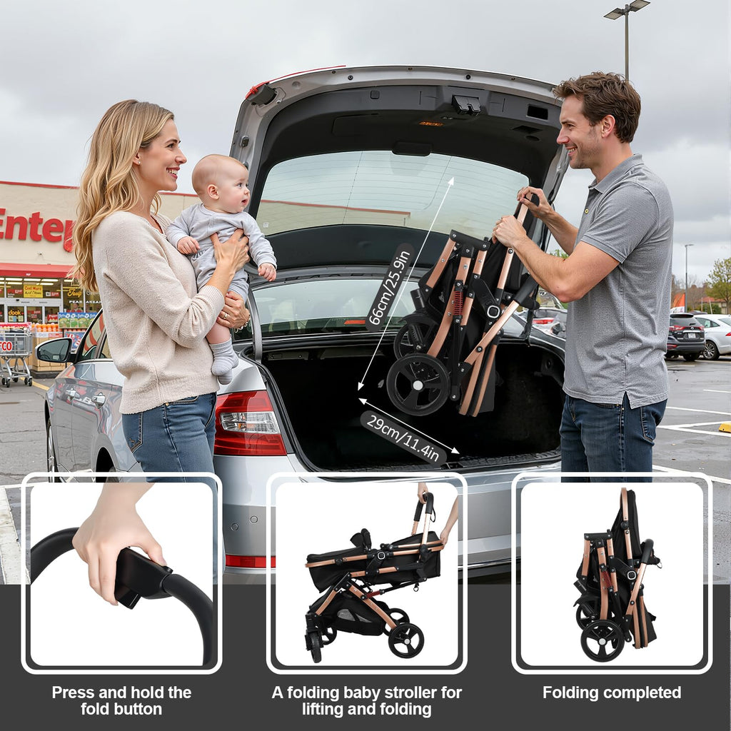 2 in 1 Convertible Bassinet Stroller with Reversible Seat UPF Canopy Black U592311
