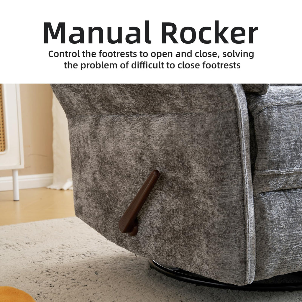 Oversized Chenille Swivel Rocker Recliner with Adjustable Headrest G126575