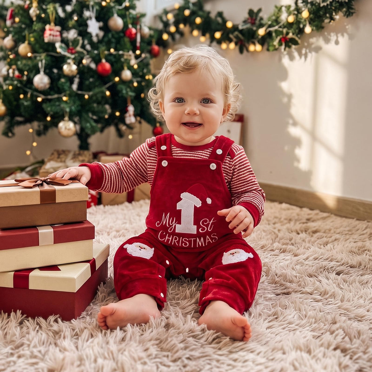 Christmas Baby Boy Outfit Romper Overalls Set Y7130