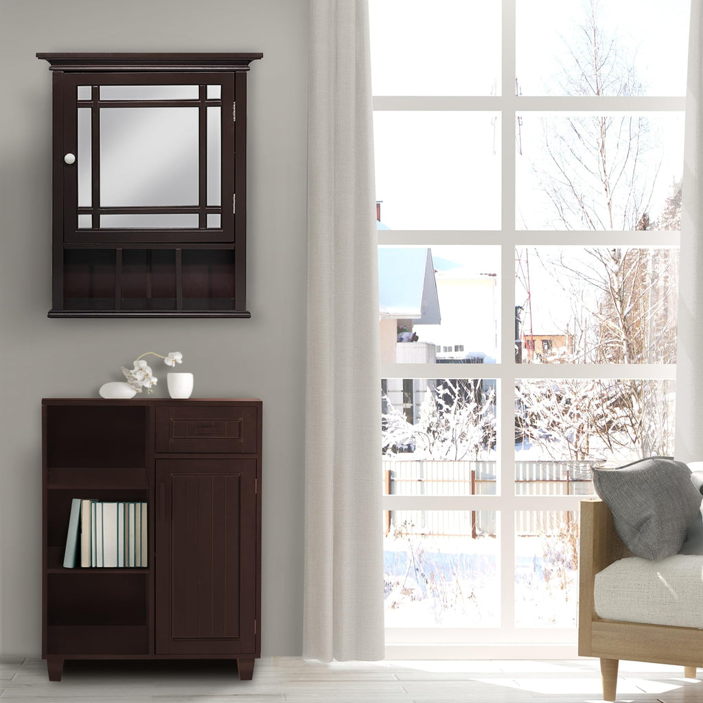 Espresso Wooden Over the Toilet Bathroom Medicine Cabinet with Mirror P541447