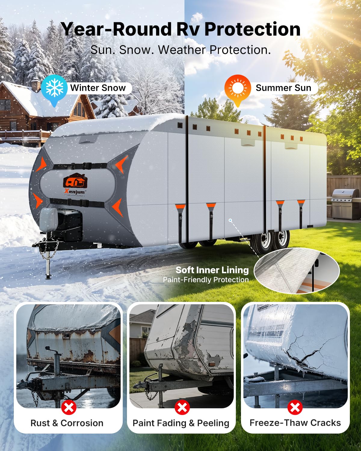 14-16FT Heavy Duty Rip-Stop RV Cover with Storage Bag Y787