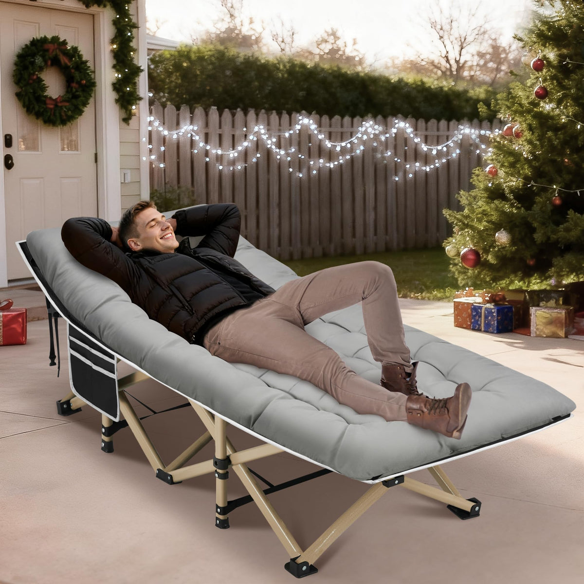 Folding Camping Cot with Mattress and Carry Bag G488782