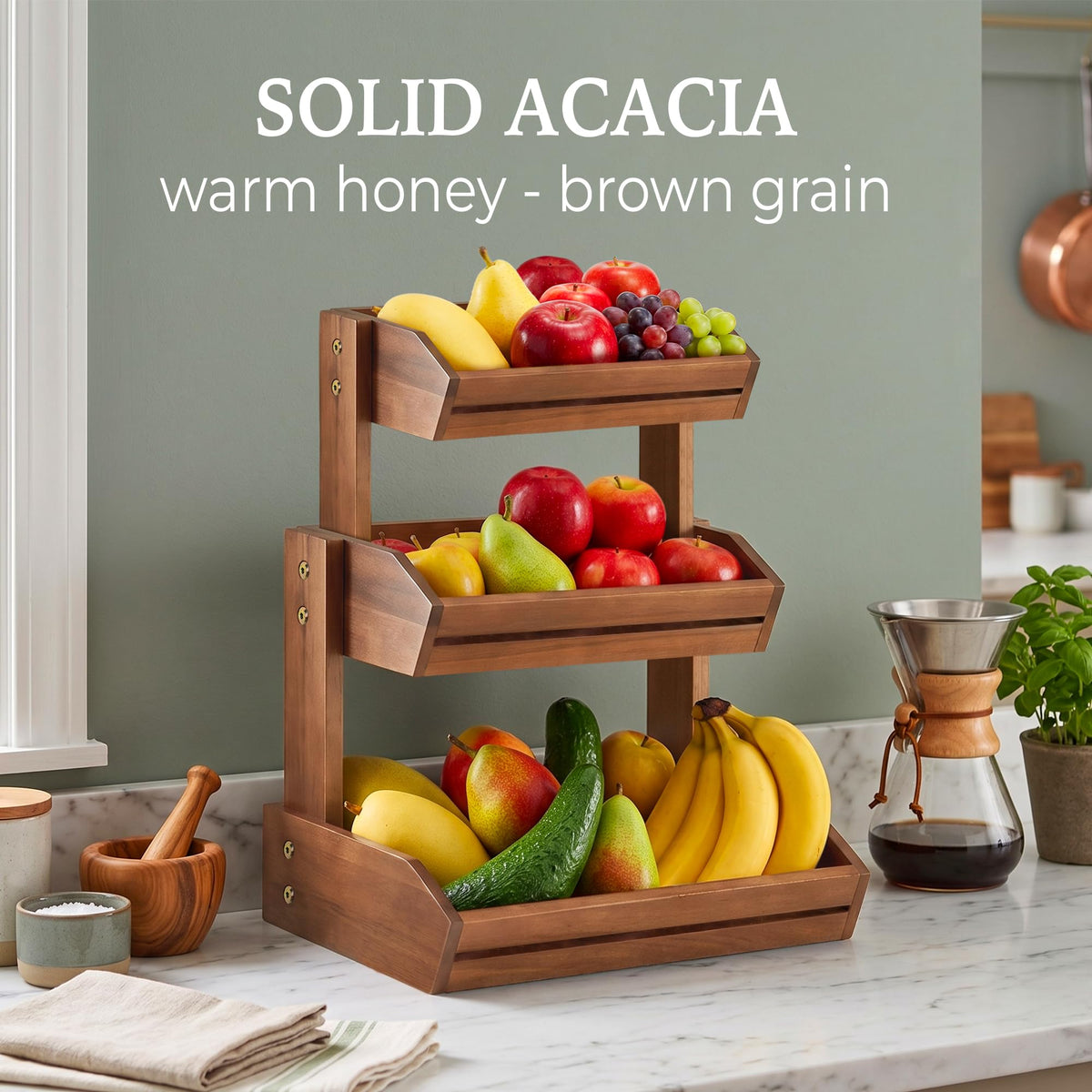 3 Tier Acacia Wood Fruit Basket M9994