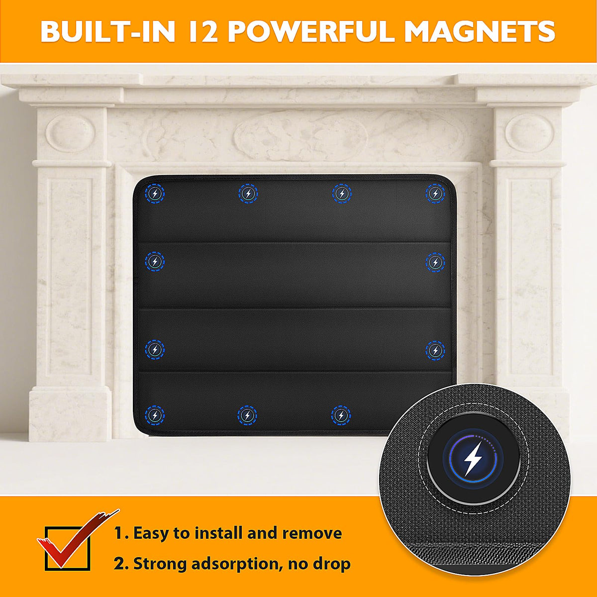 Black Magnetic Fireplace Cover W3825