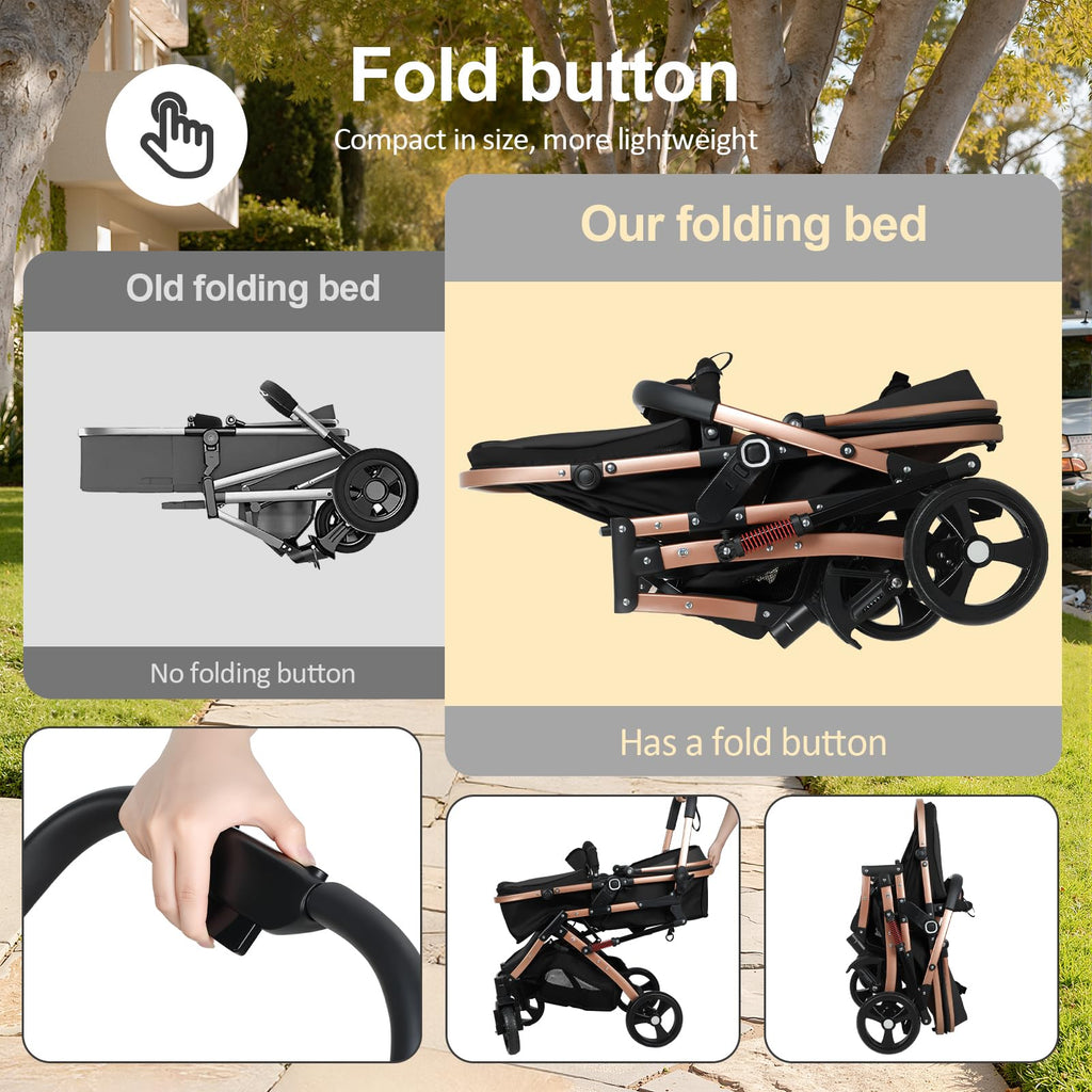 2 in 1 Convertible Bassinet Stroller with Reversible Seat UPF Canopy Black U592311