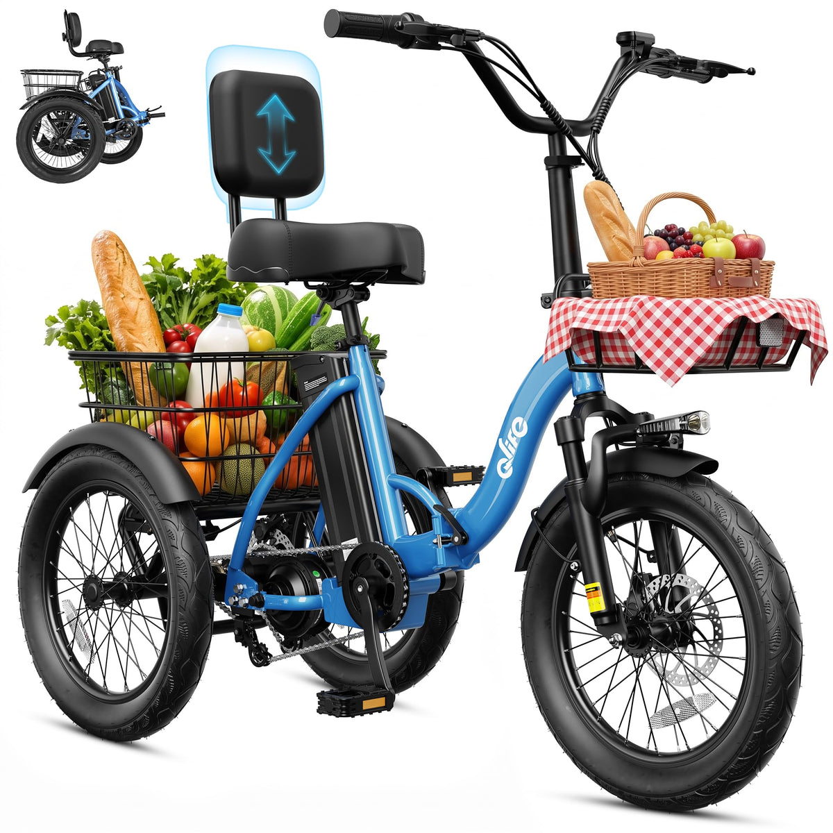 1200W Folding Electric Trike with Cargo Rack O362625