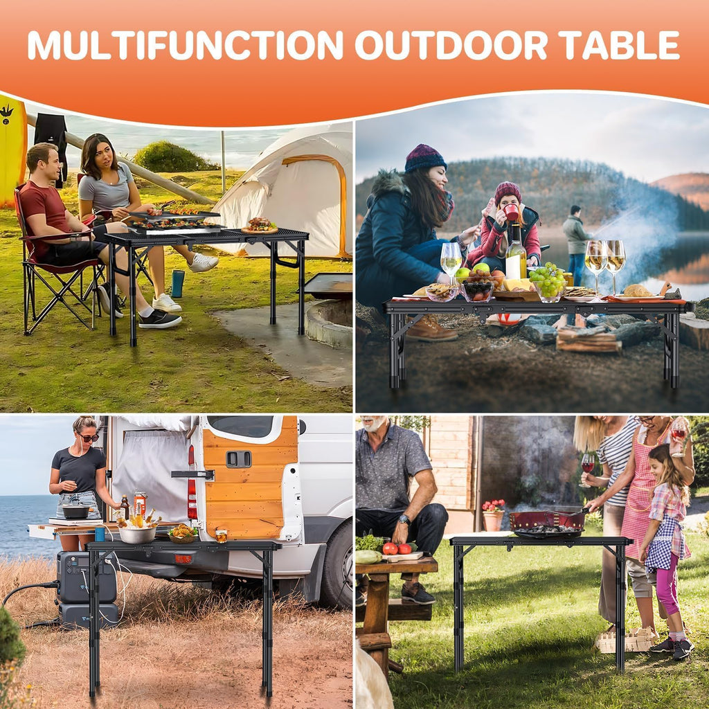 Folding Grill Table 3ft 3 Adjustable Heights Black C85820