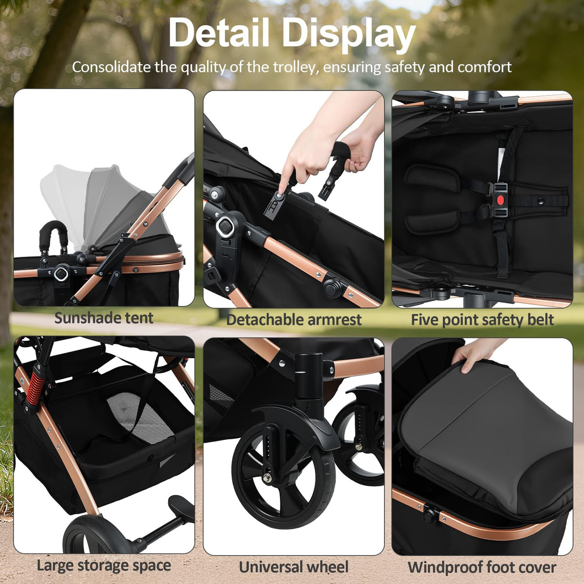 2 in 1 Convertible Bassinet Stroller with Reversible Seat UPF Canopy Black U592311