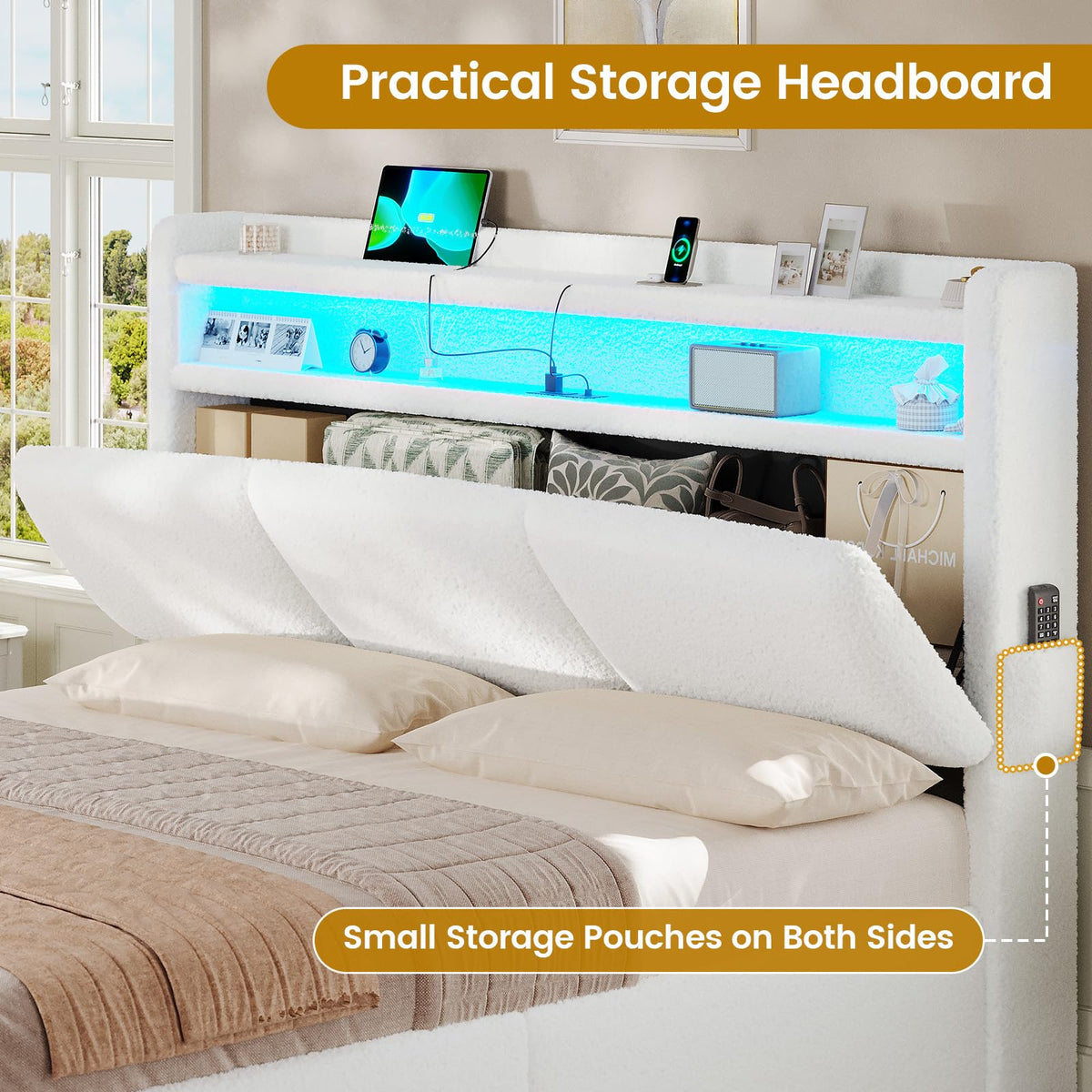 Full Bed Frame with Storage Headboard and Charging Station U45237