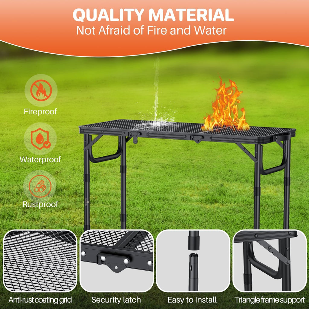 Folding Grill Table 3ft 3 Adjustable Heights Black C85820