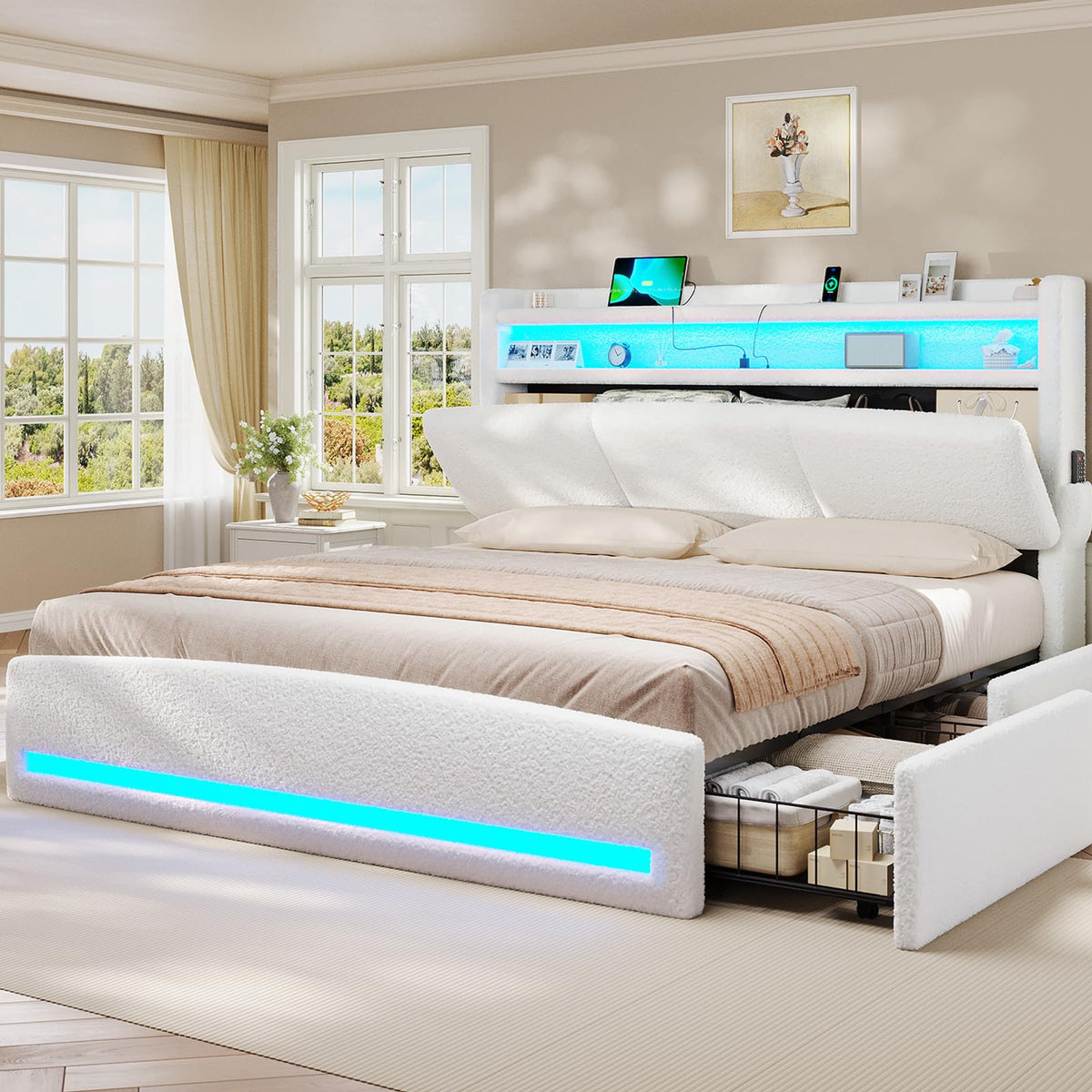 Full Bed Frame with Storage Headboard and Charging Station U45237