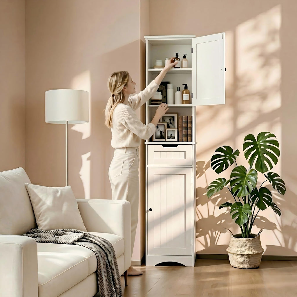 67” H Tall White Bathroom Storage Cabinet V221033