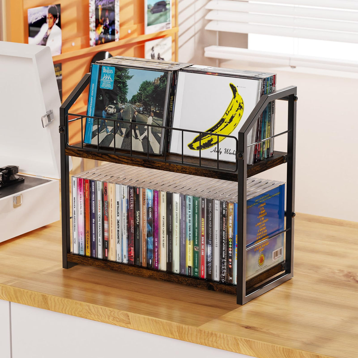2 Tier CD Storage Rack Holds 60 Cases Brown U35806
