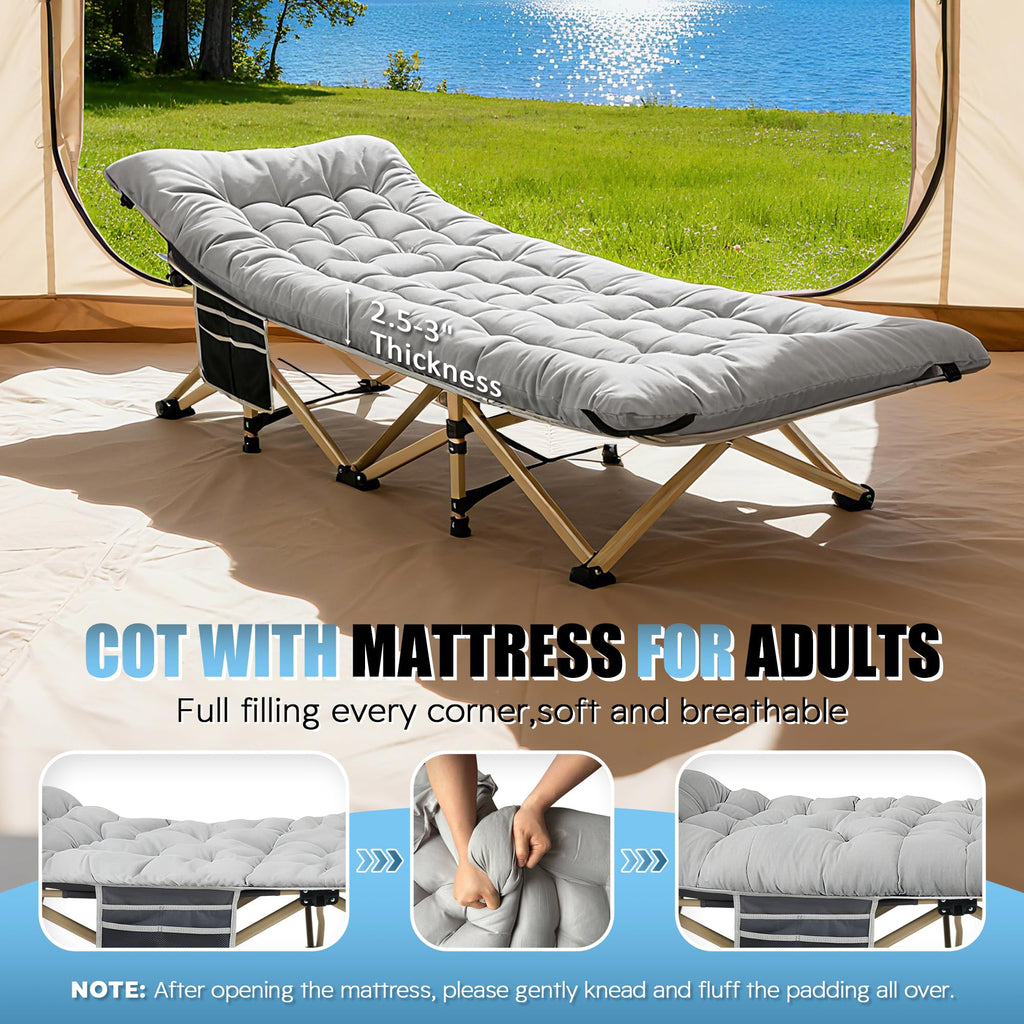 Folding Camping Cot with Mattress and Carry Bag G488782