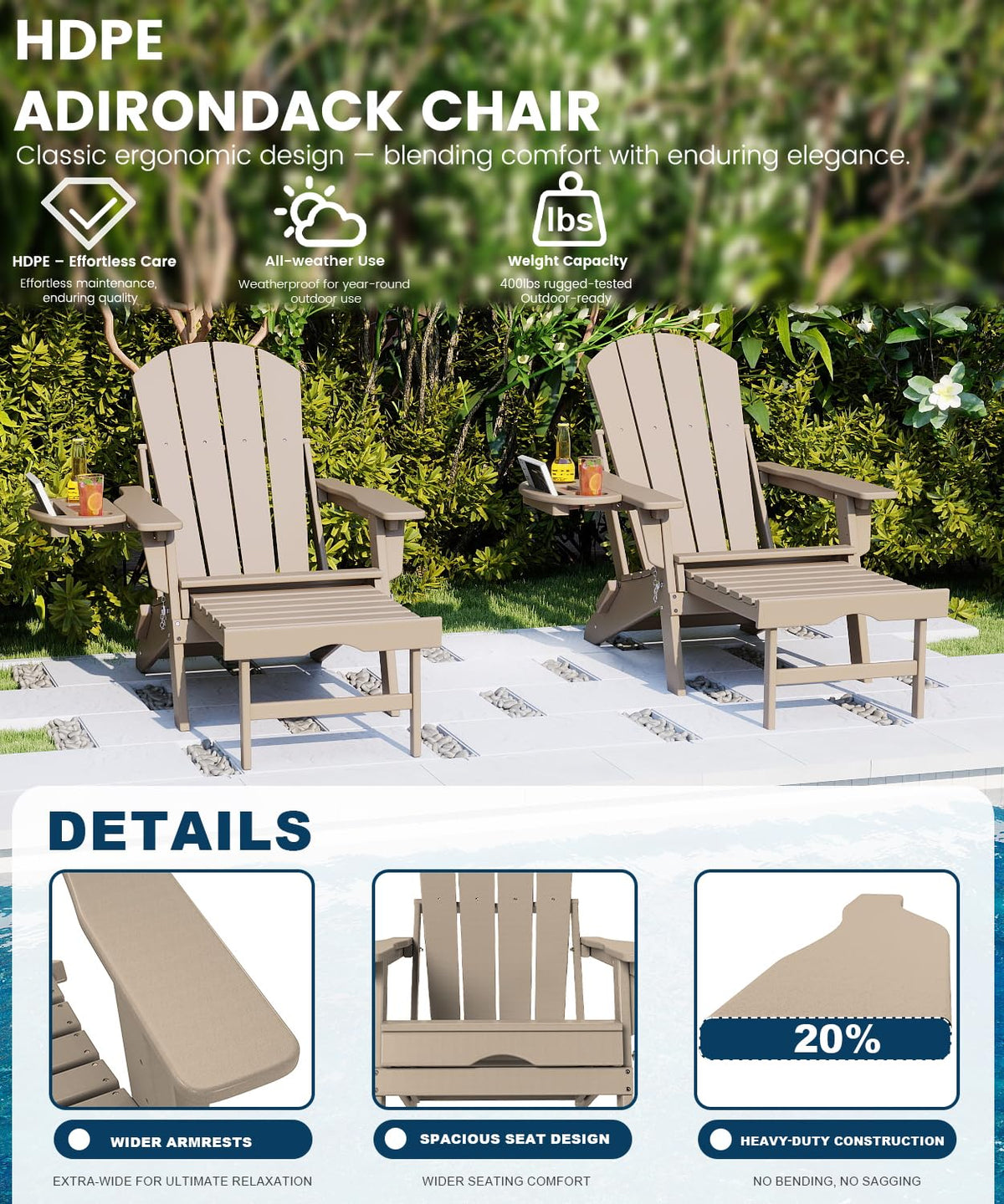 Folding Adjustable Adirondack Chair with Ottoman Set of 2 Y5518