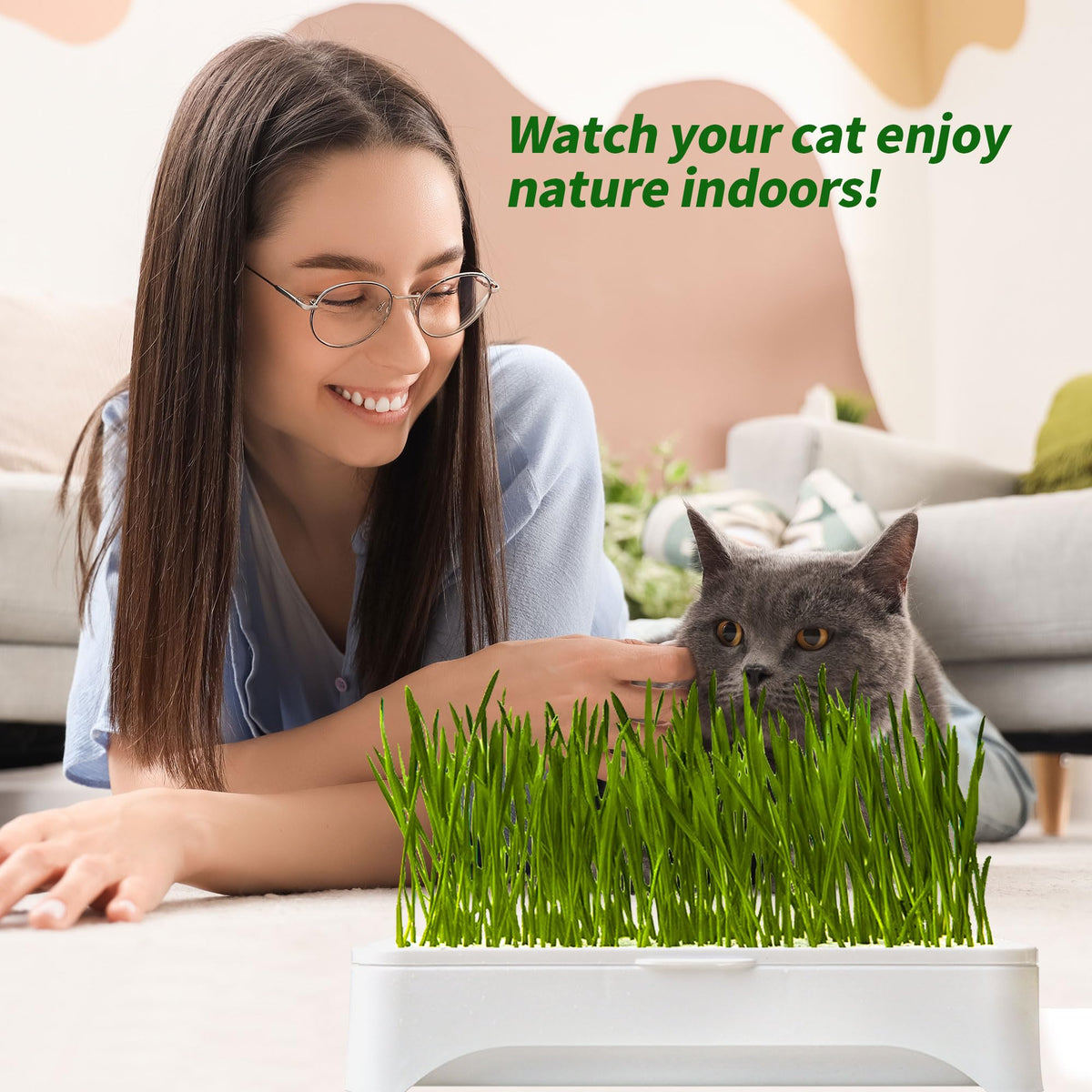 Cat Grass Kit with Organic Seeds Mix and Hydroponic Sprout Tray B912698