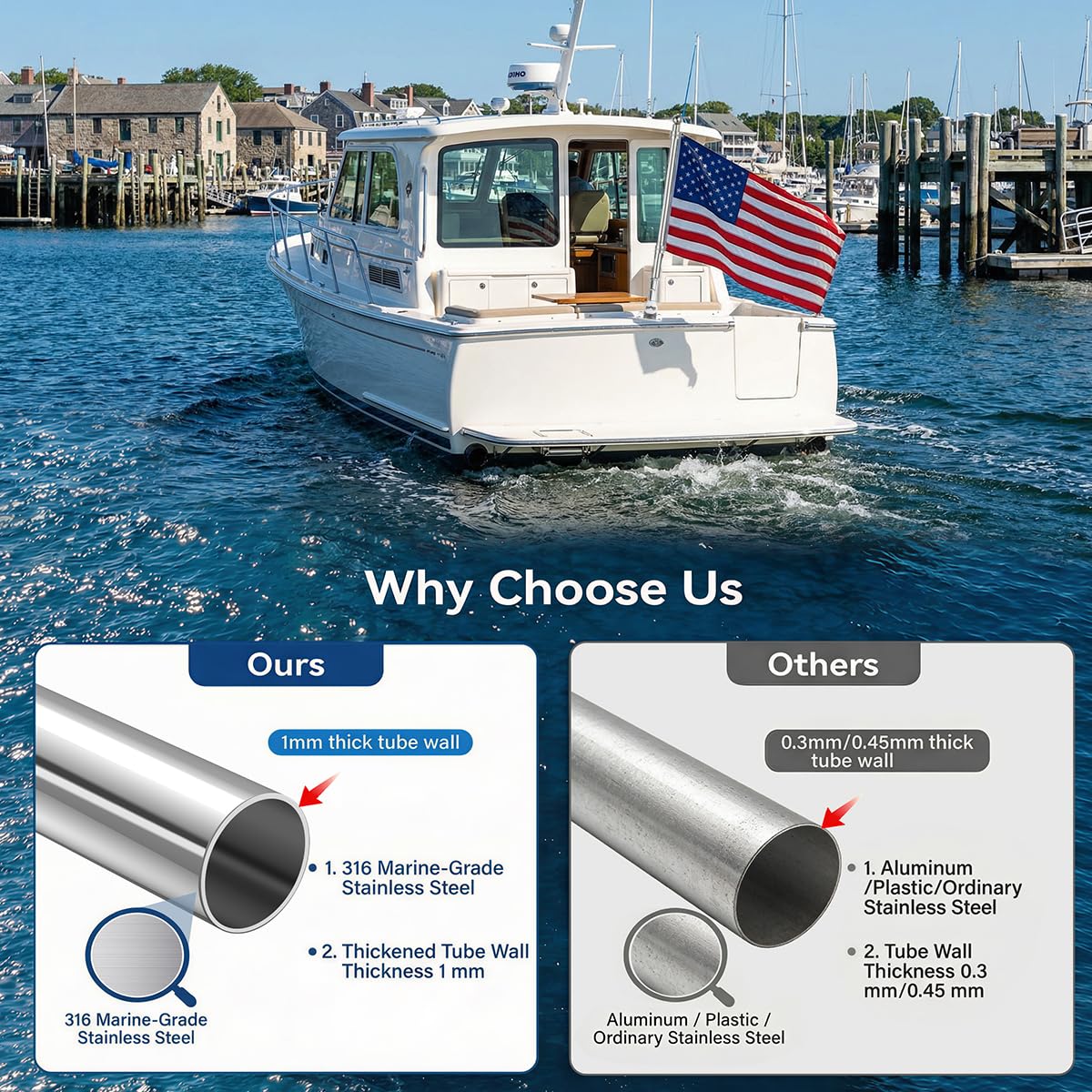 24 Inch 316 Stainless Steel Boat Flag Pole Kit with Mounting Base X15893