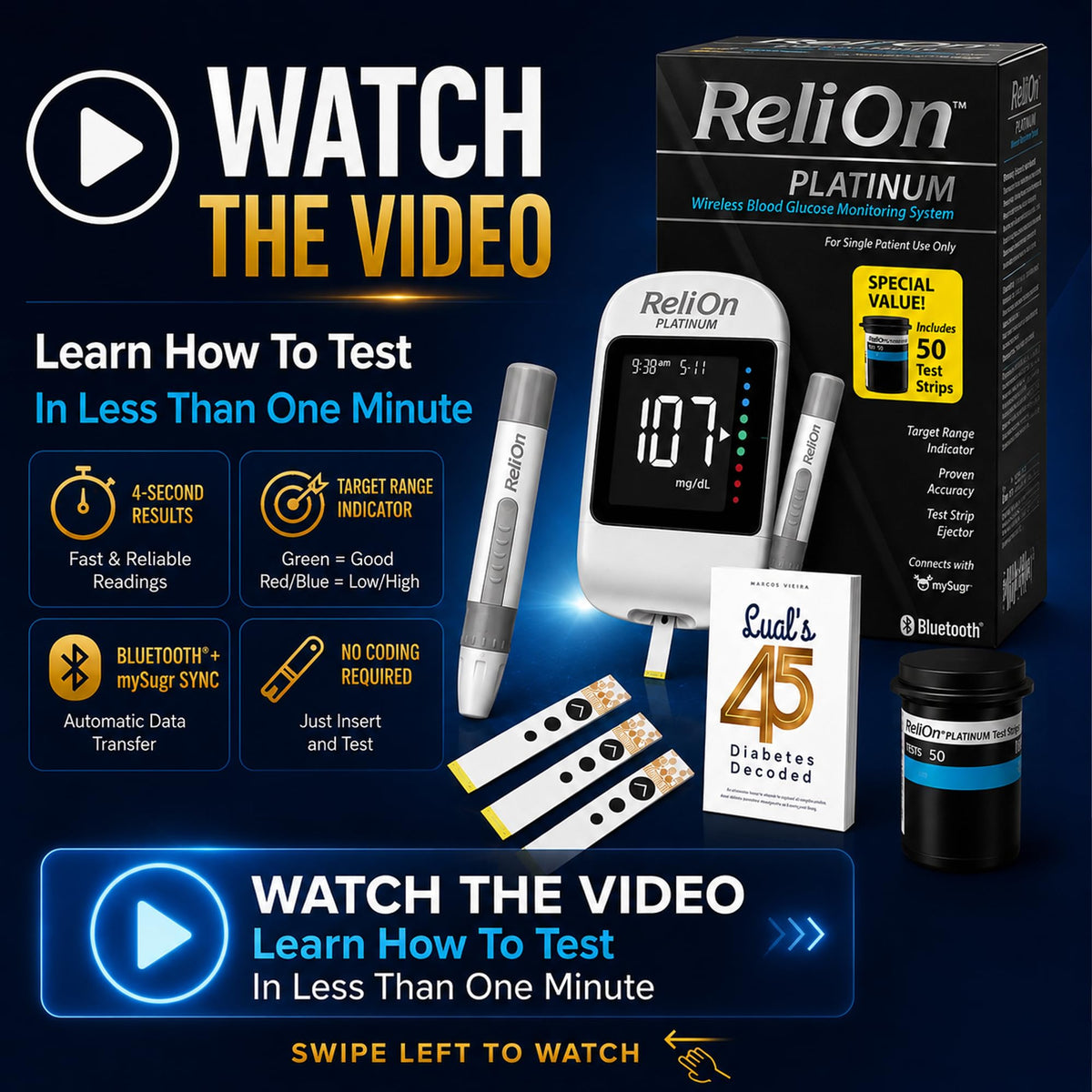 Blood Glucose Monitor Kit with 50 Test Strips C536