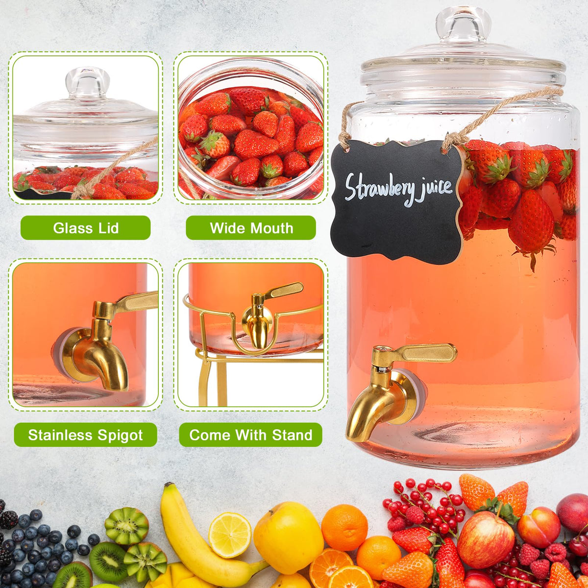 1 Gallon Glass Drink Dispenser with Stainless Steel Spigot C6738