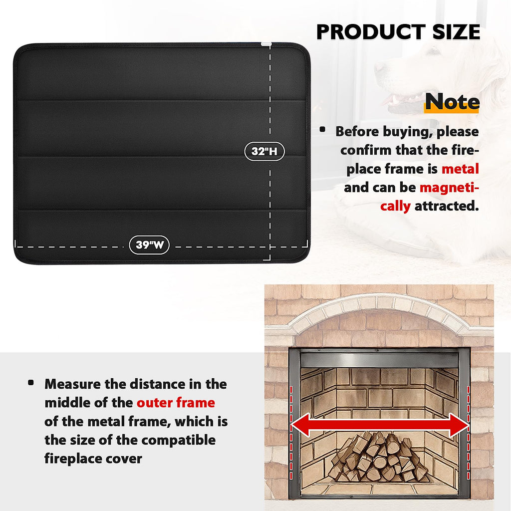 Black Magnetic Fireplace Cover W3825