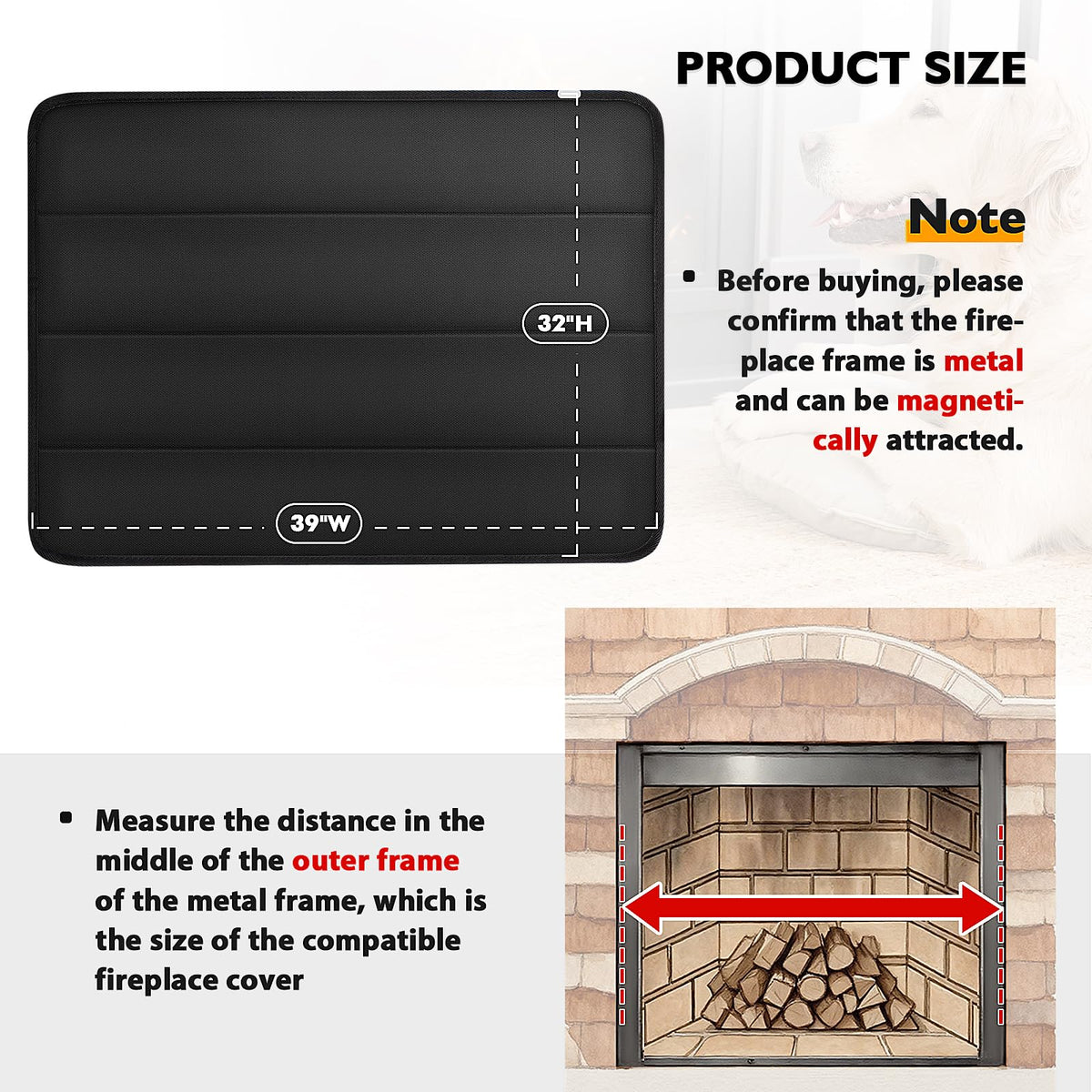 Black Magnetic Fireplace Cover W3825