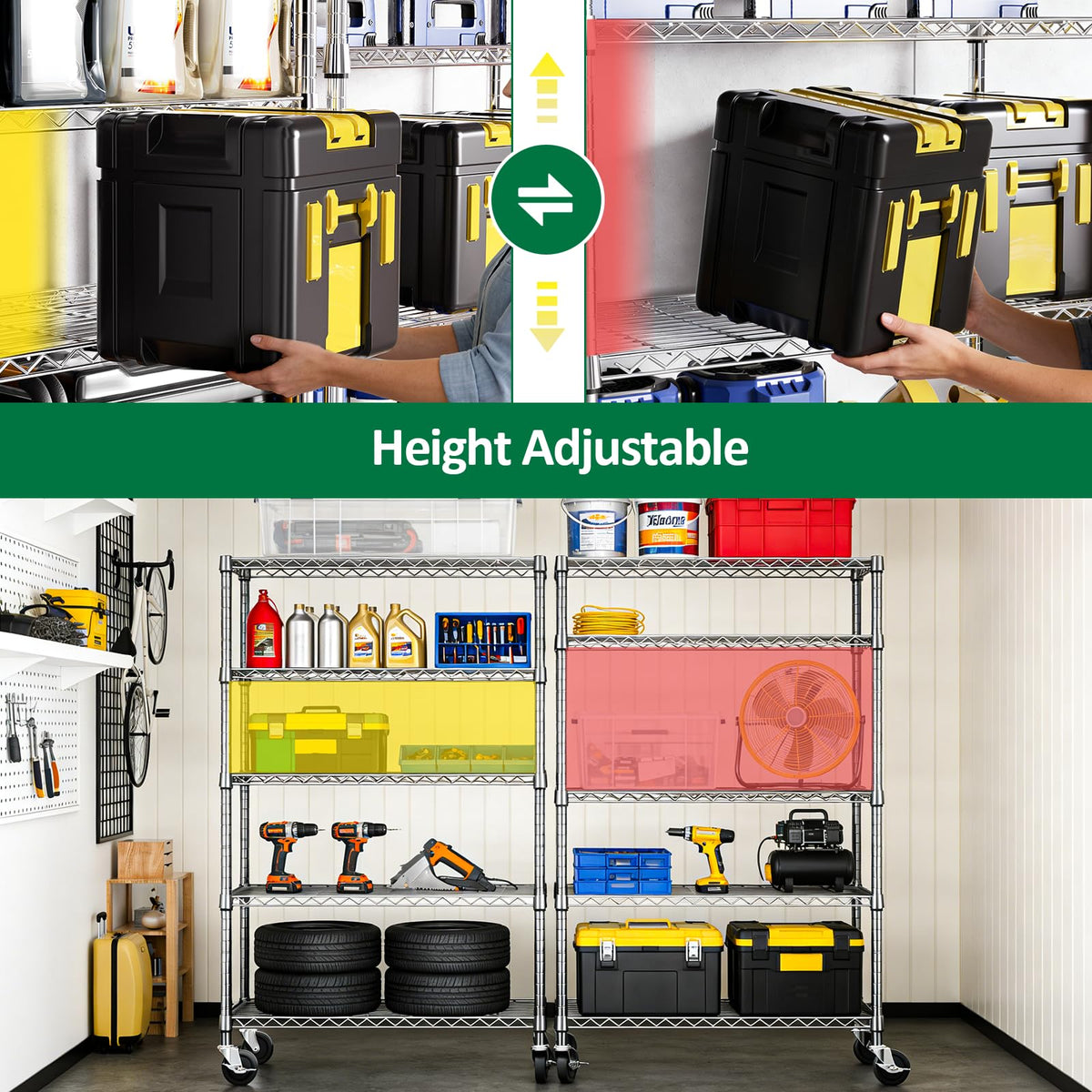 5-Tier Adjustable Steel Wire Shelving Unit with Wheels V308
