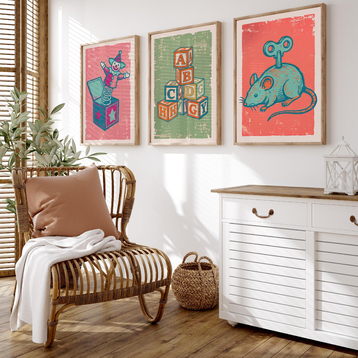 Art Prints Set of 3 Retro Linocut Style C389591