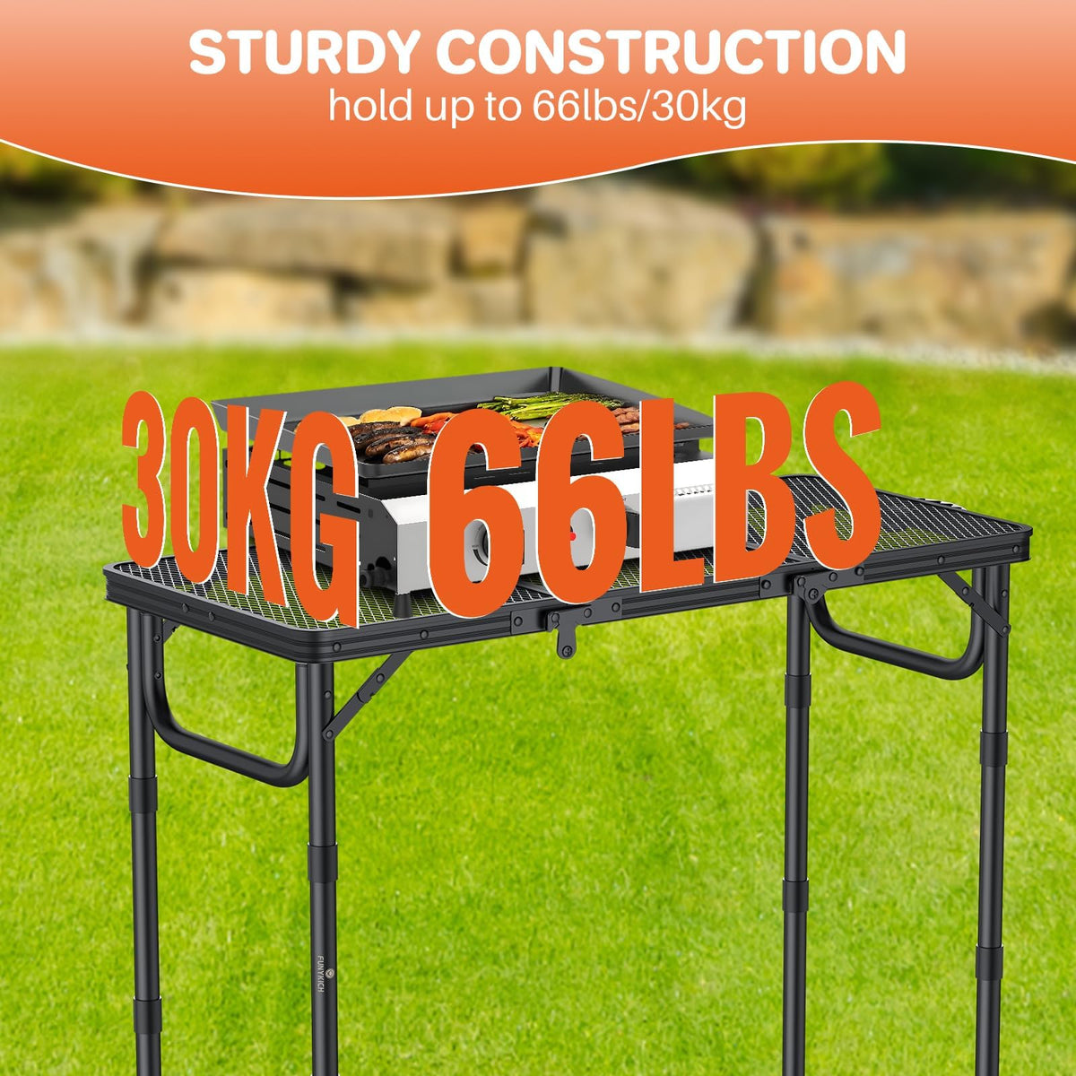 Folding Grill Table 3ft 3 Adjustable Heights Black C85820