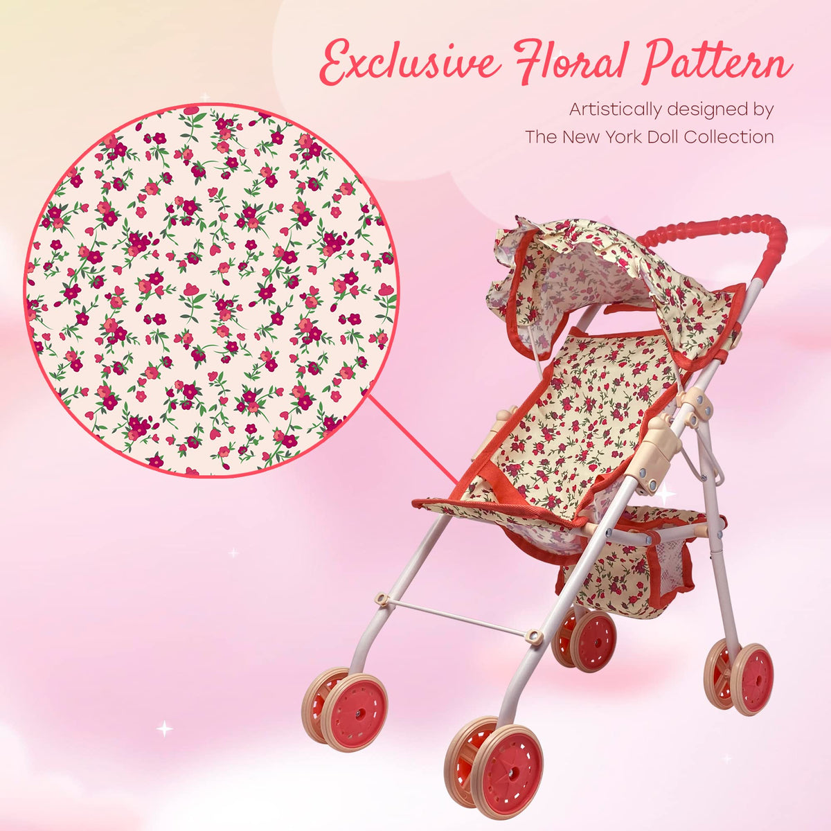 Baby Doll Stroller with Storage Basket, Foldable Frame, Canopy, Seatbelt L8943