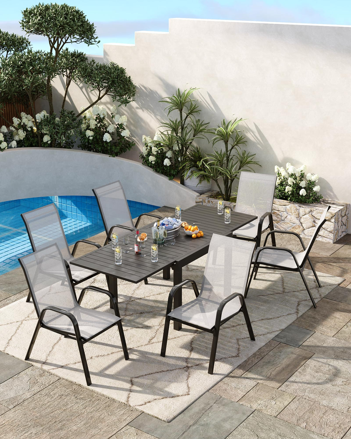 4 Pcs Stackable Grey Metal Textilene Patio Chairs N758378