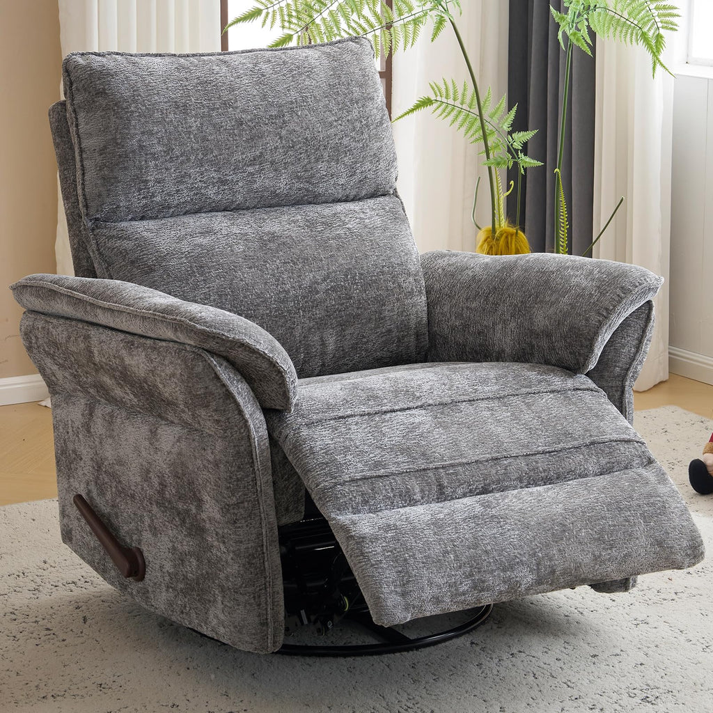 Oversized Chenille Swivel Rocker Recliner with Adjustable Headrest G126575